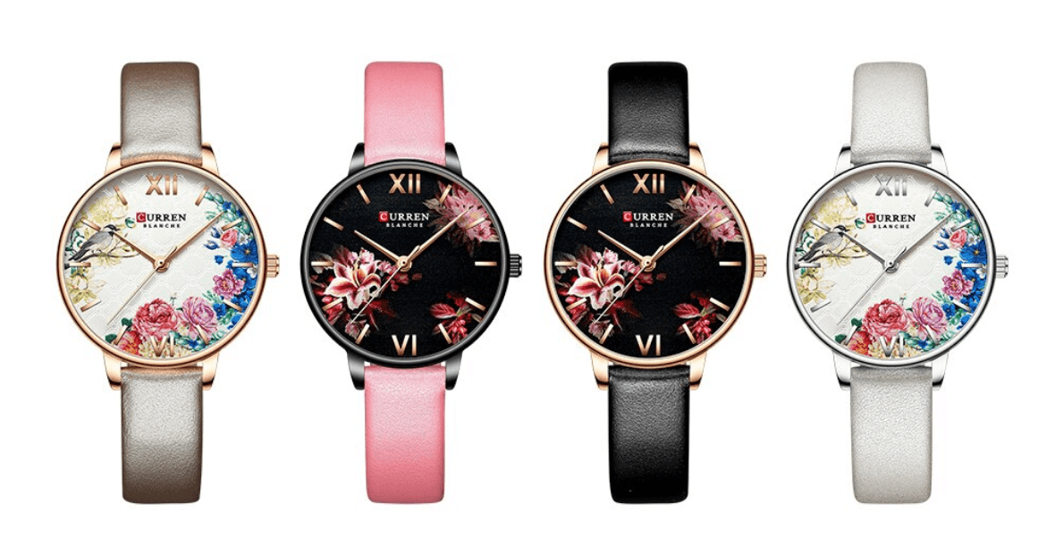 Montre Élégante pour Femme avec Motifs de Découpage Floral