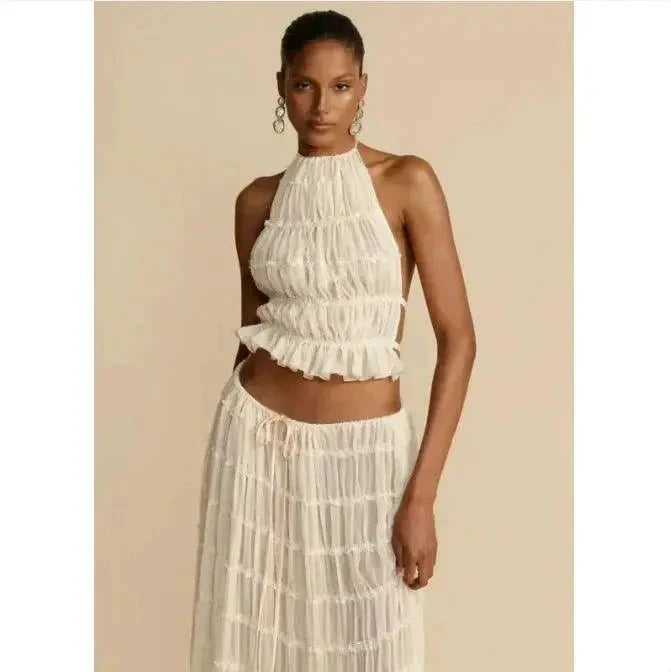 2-Piece Chic Halter Dress Suit Set