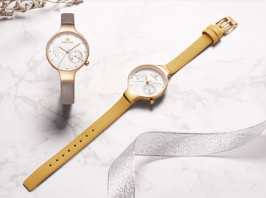Montre analogique à quartz élégante pour femmes avec bracelet en cuir