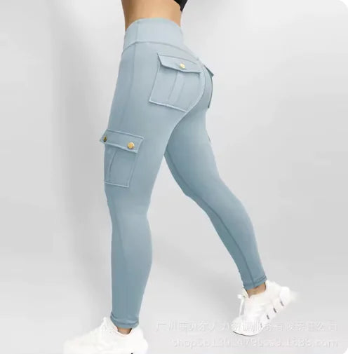 Pantalones de Trabajo Fitness de Alta Elasticidad con Bolsillos para Mujeres