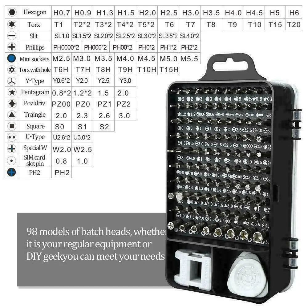 Ensemble de 117 pièces de bits de tournevis magnétiques pour la réparation d'iPhone et de MacBook