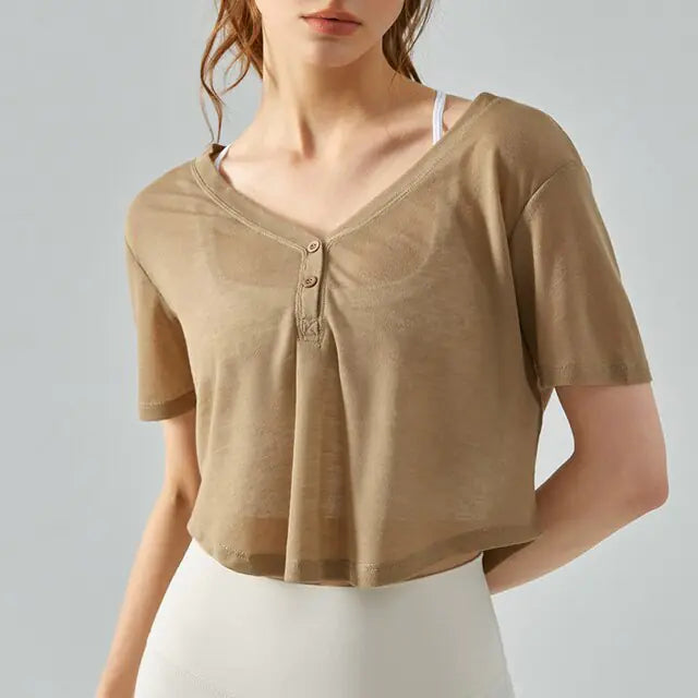 V-Neck Long Sleeve Yoga Top for Active Comfort
