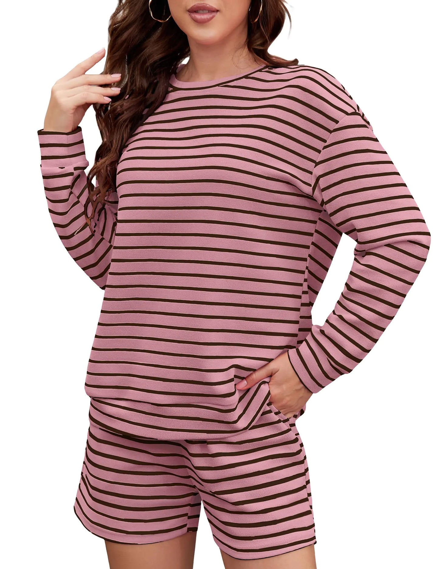 GGOV Women Oversized Striped Color Block Loungewear Set