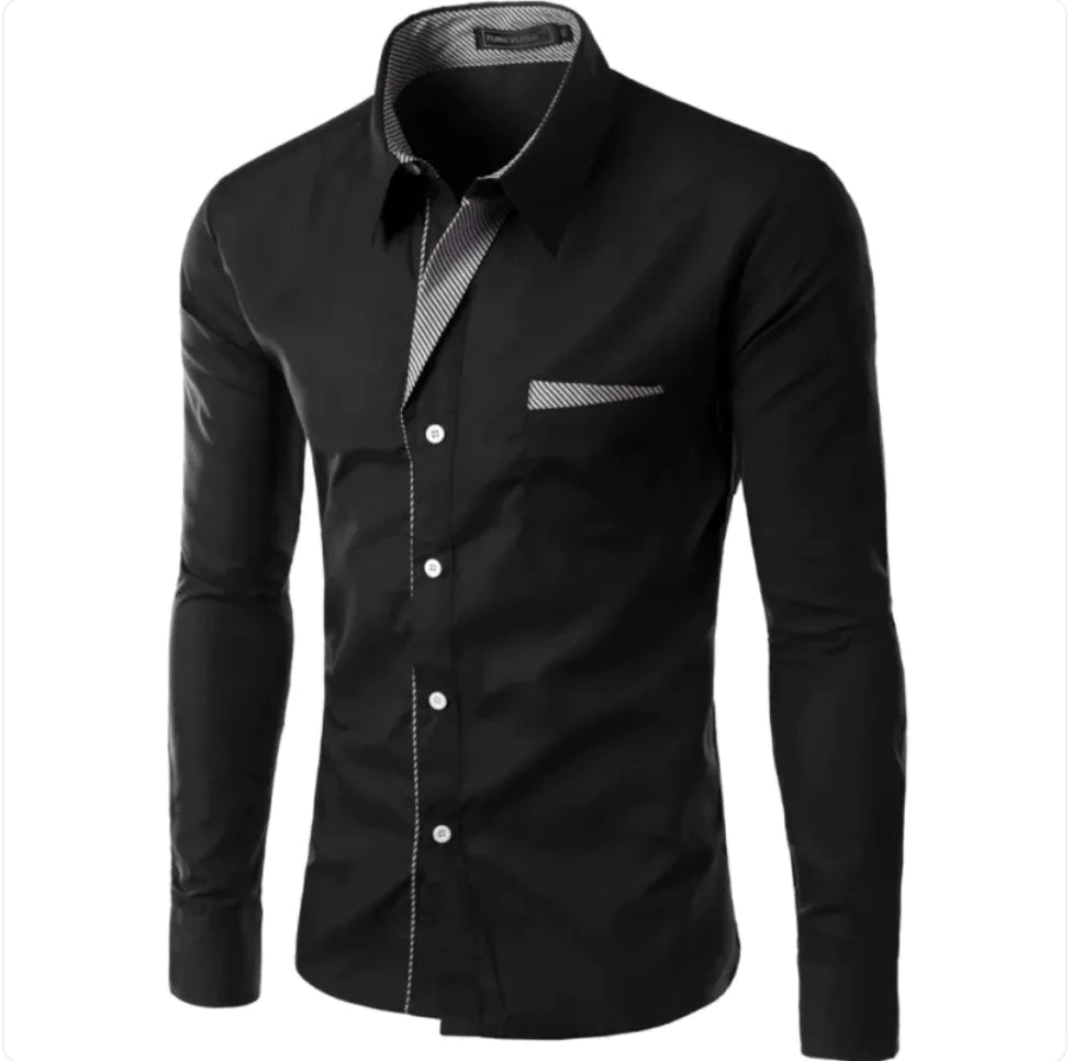 European and American Men's Long Sleeve Color Block Shirt