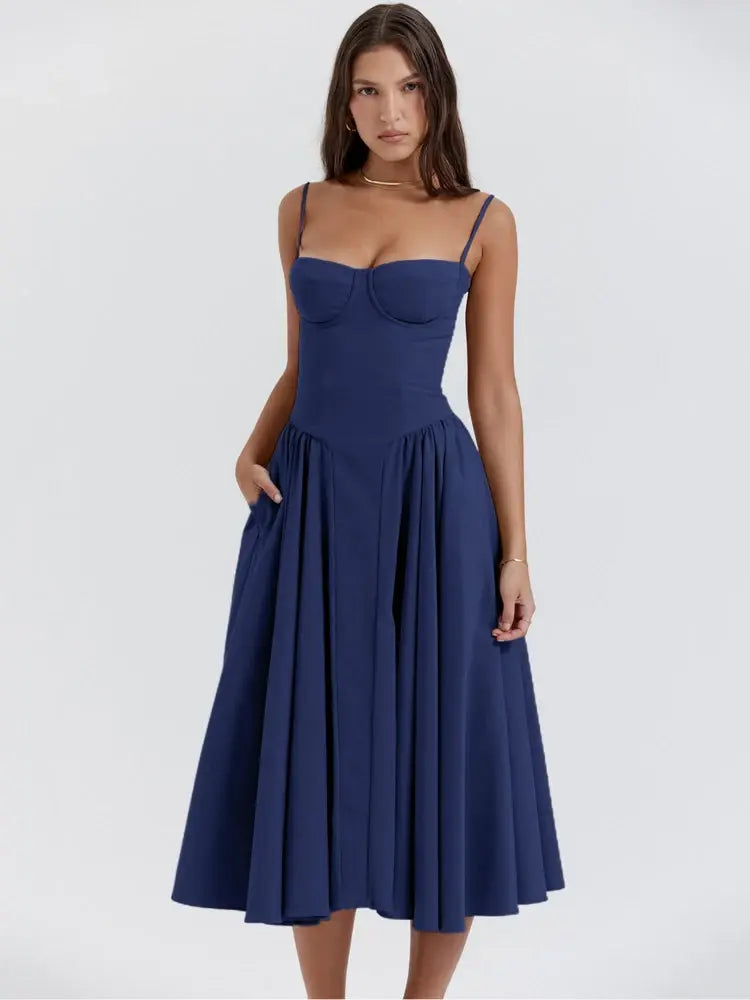 Vestido Midi Elegante con Tirantes de Espagueti