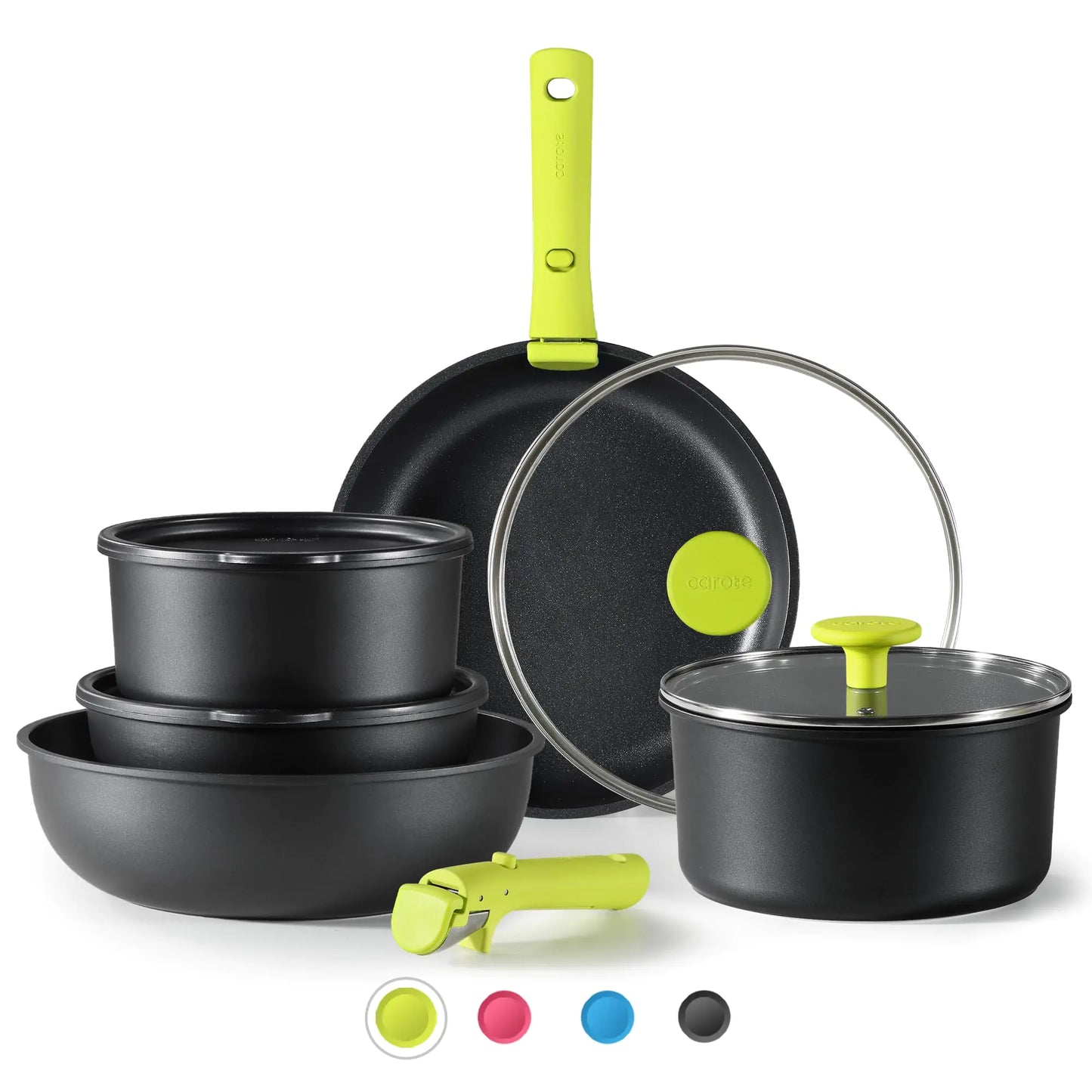 CAROTE 11-Piece Non-Stick Cookware Set with Detachable Handle