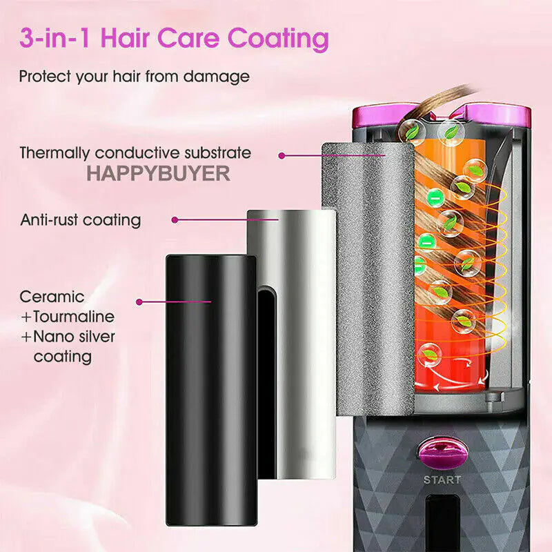 Rizador de Cabello Inalámbrico con Rotación Automática y Pantalla LCD