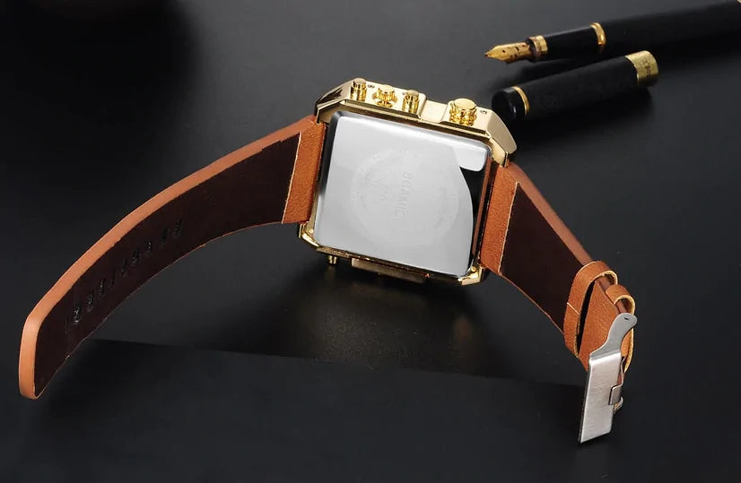 Montre de luxe sportive carrée en cuir
