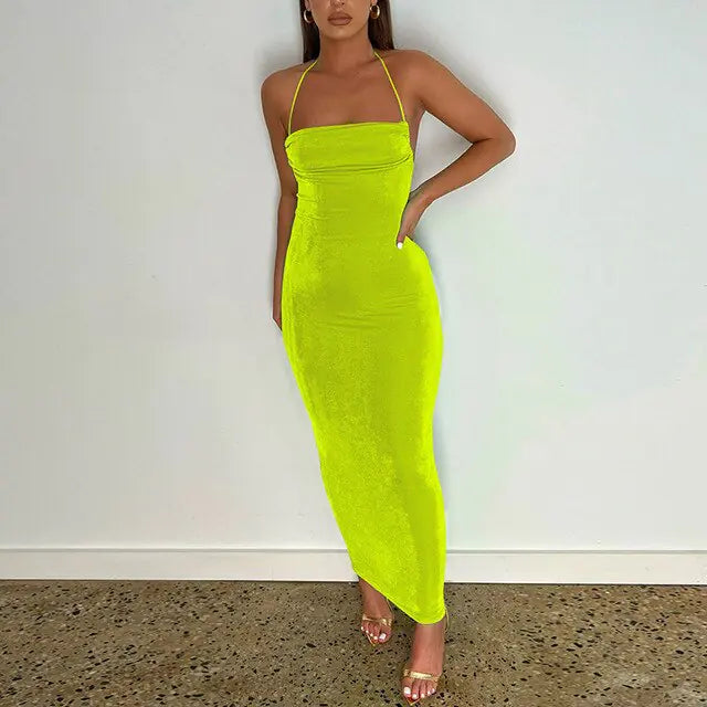 Vestido Largo de Tirantes Finos con Espalda Abierta