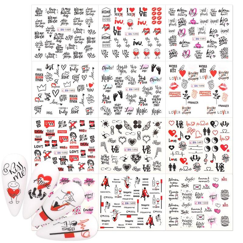Valentine's Heart & Flower Nail Art Sticker Set