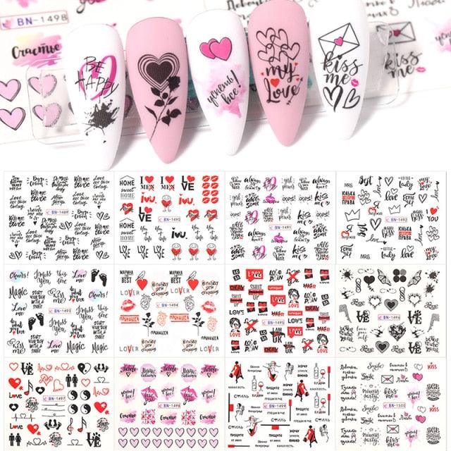 Valentine's Heart & Flower Nail Art Sticker Set