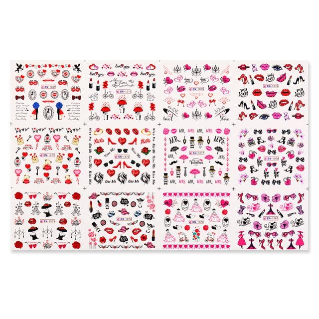 Valentine's Heart & Flower Nail Art Sticker Set