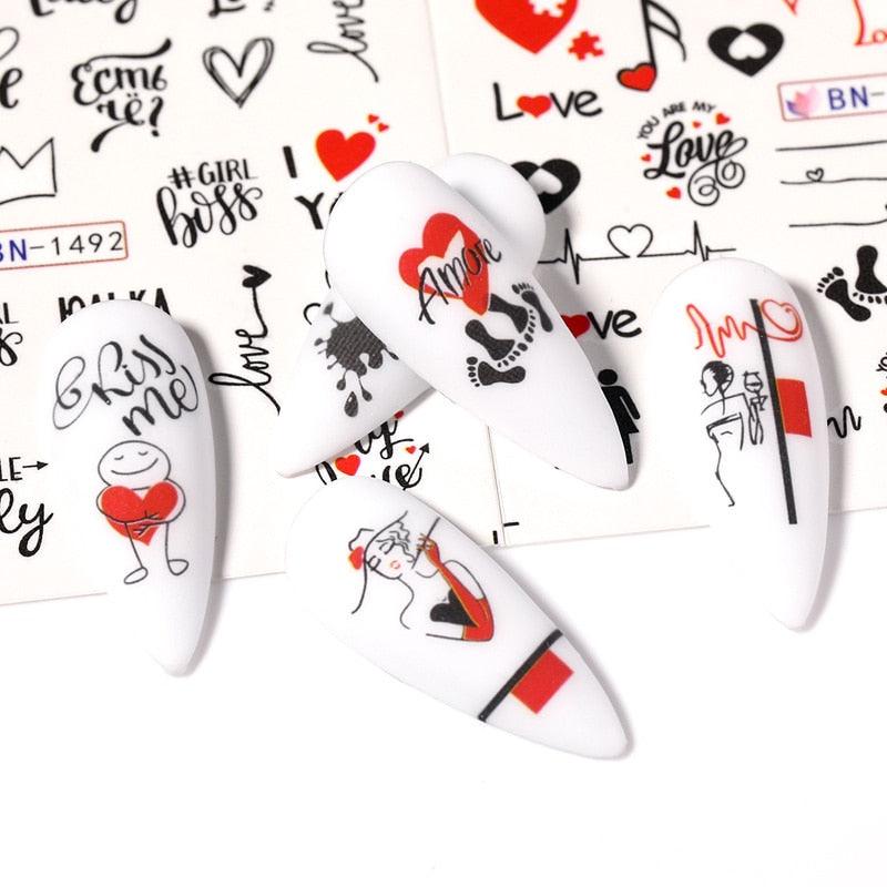 Valentine's Heart & Flower Nail Art Sticker Set