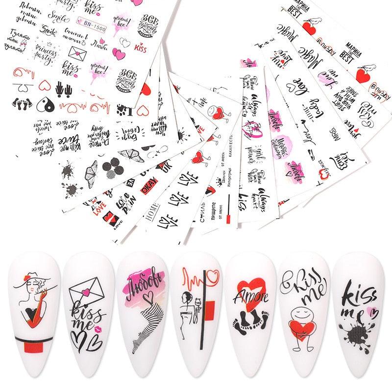 Valentine's Heart & Flower Nail Art Sticker Set