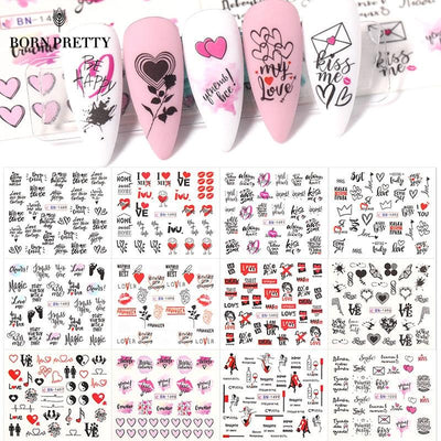 Juego de Stickers de Uñas de Corazón y Flor para San Valentín