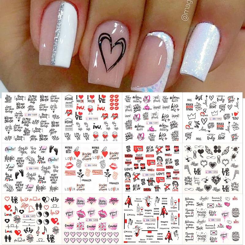 Valentine's Heart & Flower Nail Art Sticker Set