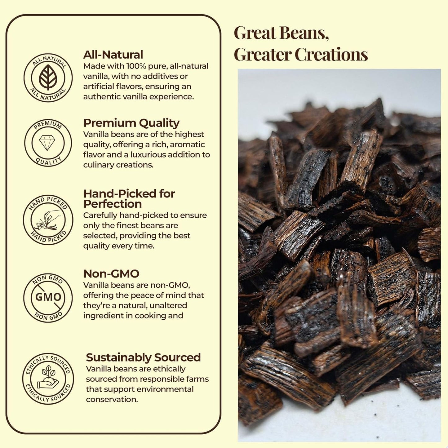Découpes de gousse de vanille premium - 1 lb. Grade B