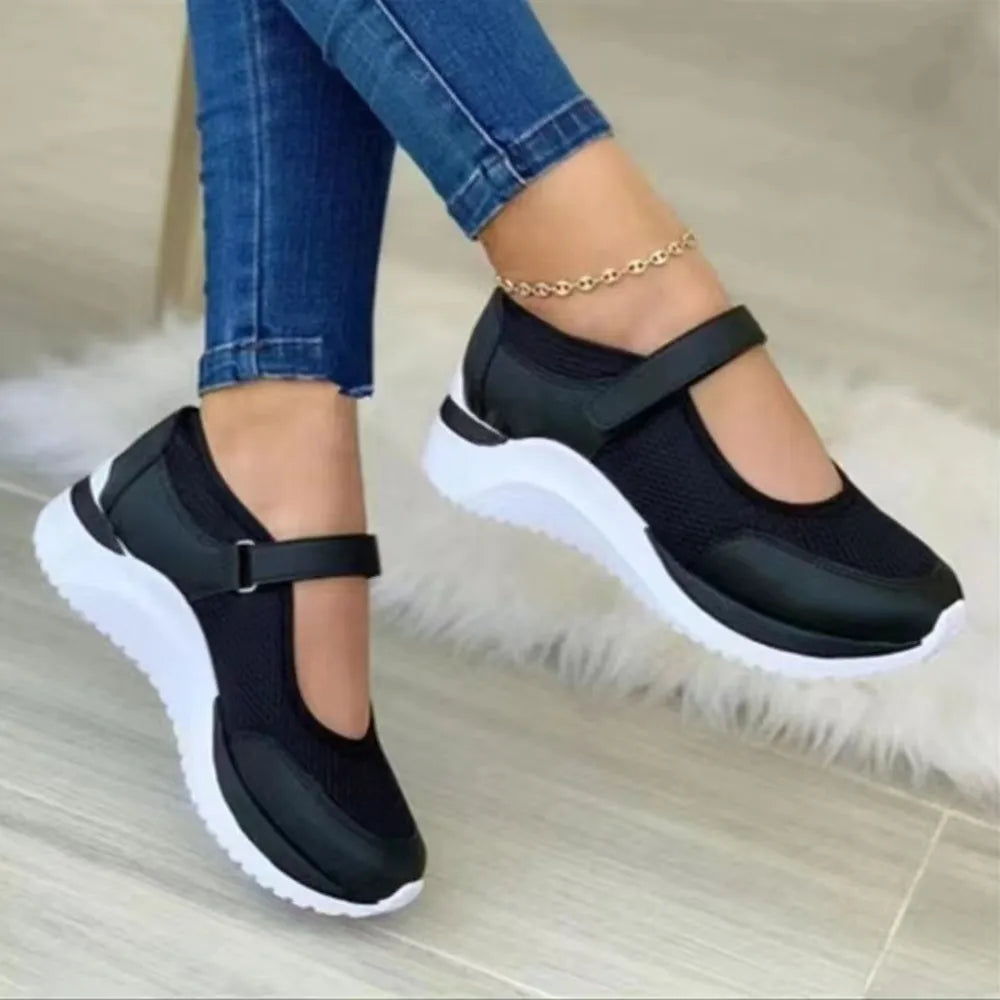 Velcro Strap Round-Toe Wedge Sneakers - Korvel