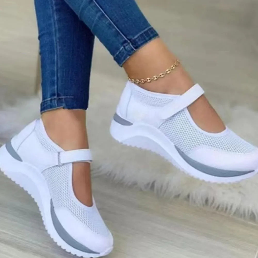 Velcro Strap Round-Toe Wedge Sneakers - Korvel