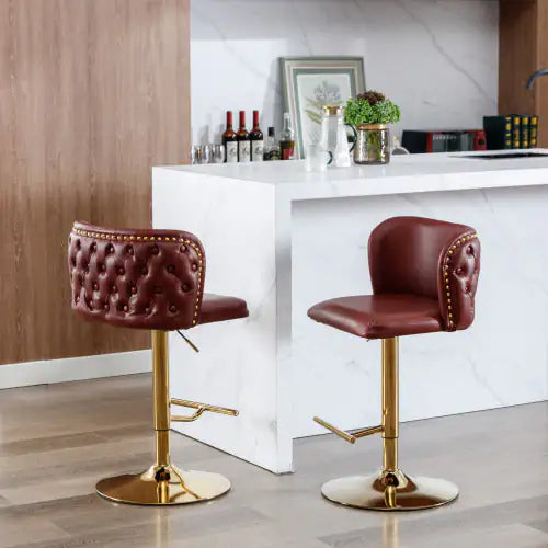 Modern Adjustable Swivel Bar Stools with Tufted Back