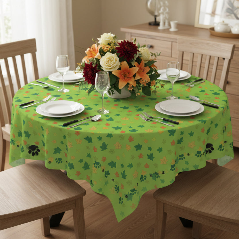 Nappe Vibrante avec Imprimés de Chats et Feuilles