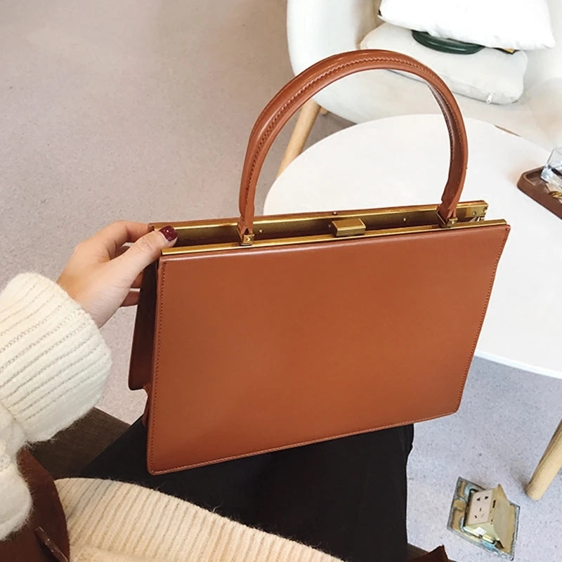 Vintage Big Clip Women Handbags Designer Casual Female Large Capacity Tote Luxury Pu Leather Handbag Ladies Fashion Purses - Korvel