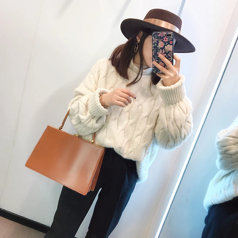 Vintage Big Clip Women Handbags Designer Casual Female Large Capacity Tote Luxury Pu Leather Handbag Ladies Fashion Purses - Korvel