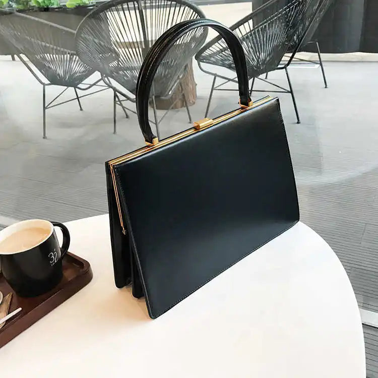 Vintage Big Clip Women Handbags Designer Casual Female Large Capacity Tote Luxury Pu Leather Handbag Ladies Fashion Purses - Korvel