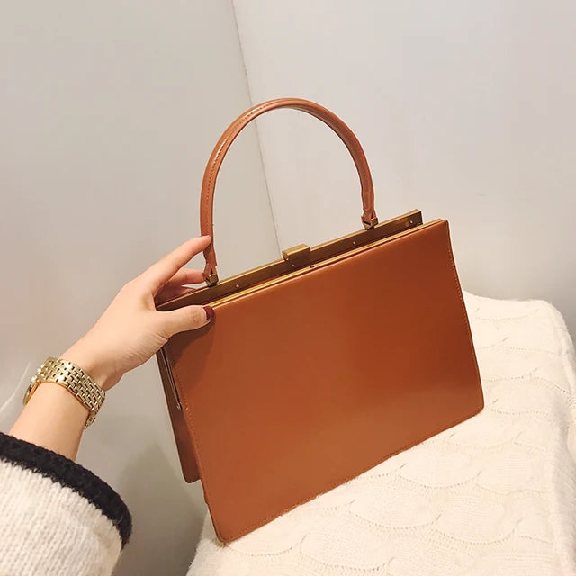 Vintage Big Clip Women Handbags Designer Casual Female Large Capacity Tote Luxury Pu Leather Handbag Ladies Fashion Purses - Korvel