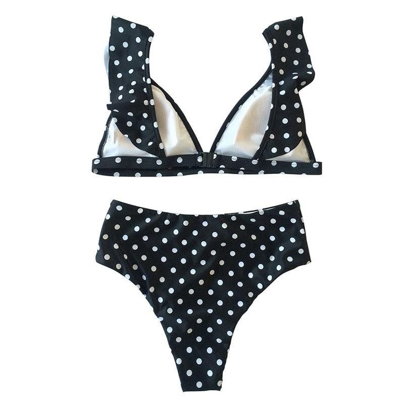 Bikini de Cintura Alta Vintage en Blanco y Negro para Mujeres