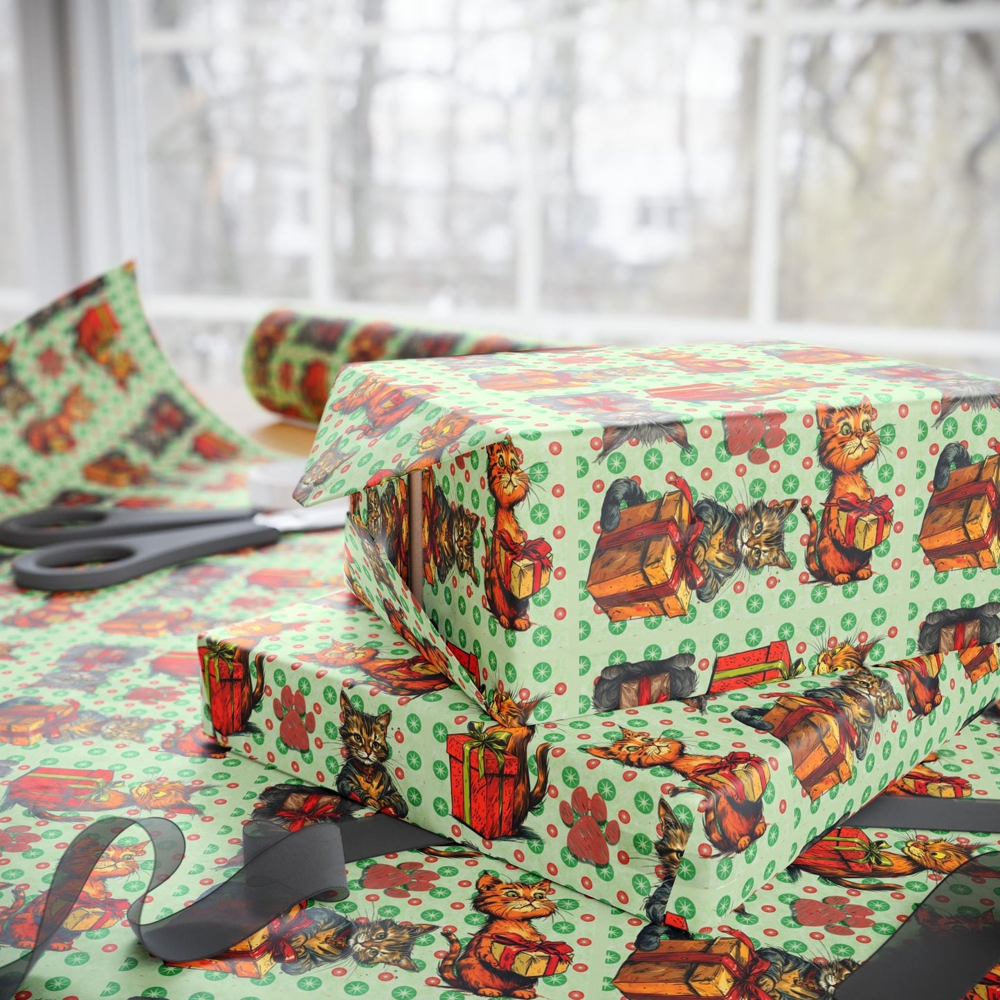 Papel de Regalo de Navidad con Gatos Vintage