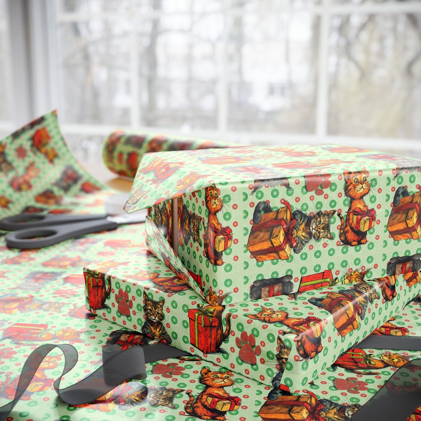 Papel de Regalo de Navidad con Gatos Vintage