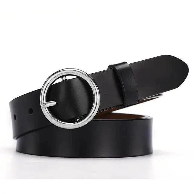 Ceinture en cuir vintage à boucle ronde pour femmes - 105CM