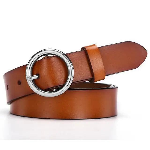 Ceinture en cuir vintage à boucle ronde pour femmes - 105CM
