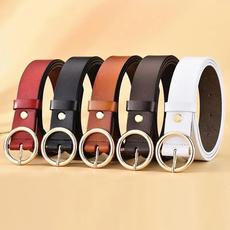 Ceinture en cuir vintage à boucle ronde pour femmes - 105CM