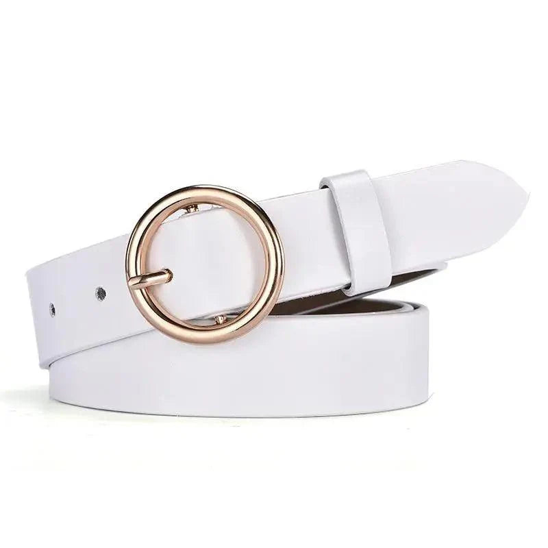 Ceinture en cuir vintage à boucle ronde pour femmes - 105CM
