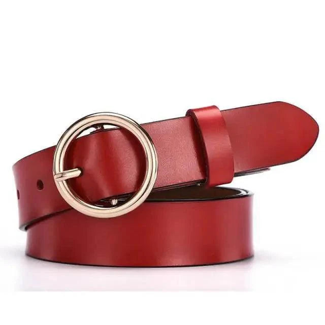 Ceinture en cuir vintage à boucle ronde pour femmes - 105CM