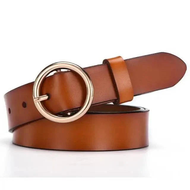 Ceinture en cuir vintage à boucle ronde pour femmes - 105CM