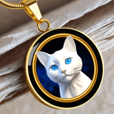 Collar de Cameo de Gato Blanco de Ojos Azules de Estilo Vintage