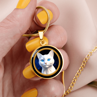 Collar de Cameo de Gato Blanco de Ojos Azules de Estilo Vintage
