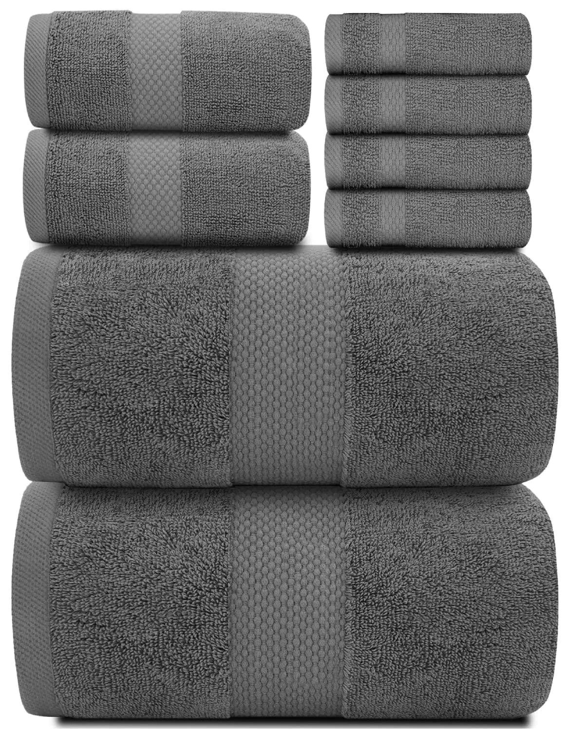 Juego de Toallas de Baño de Lujo en Gris Oscuro - 8 Piezas de Algodón Peinado 700GSM