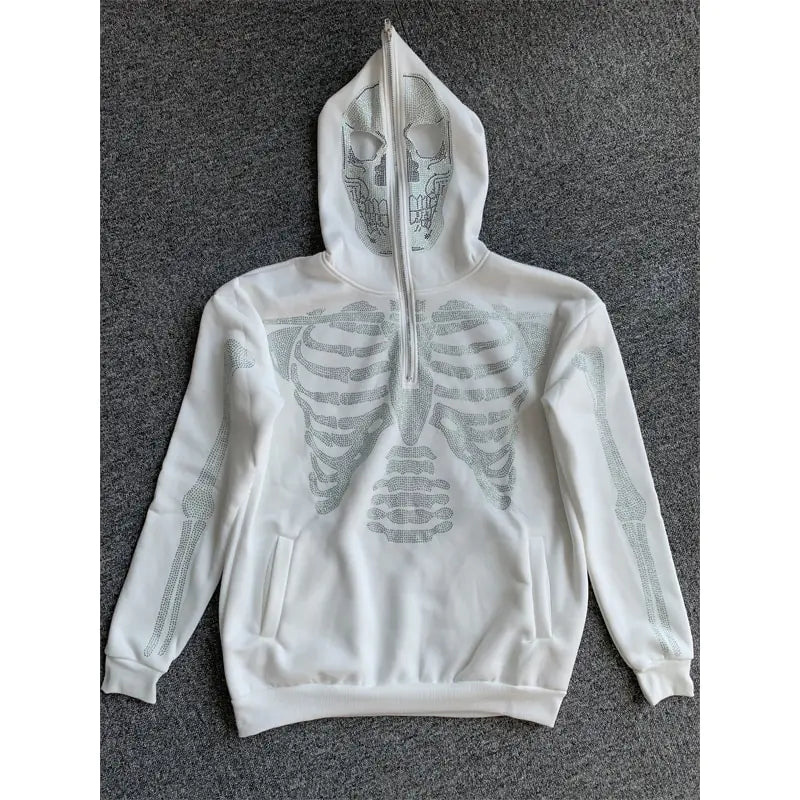 Skeleton Rhinestone Full Zip Hoodie for Women