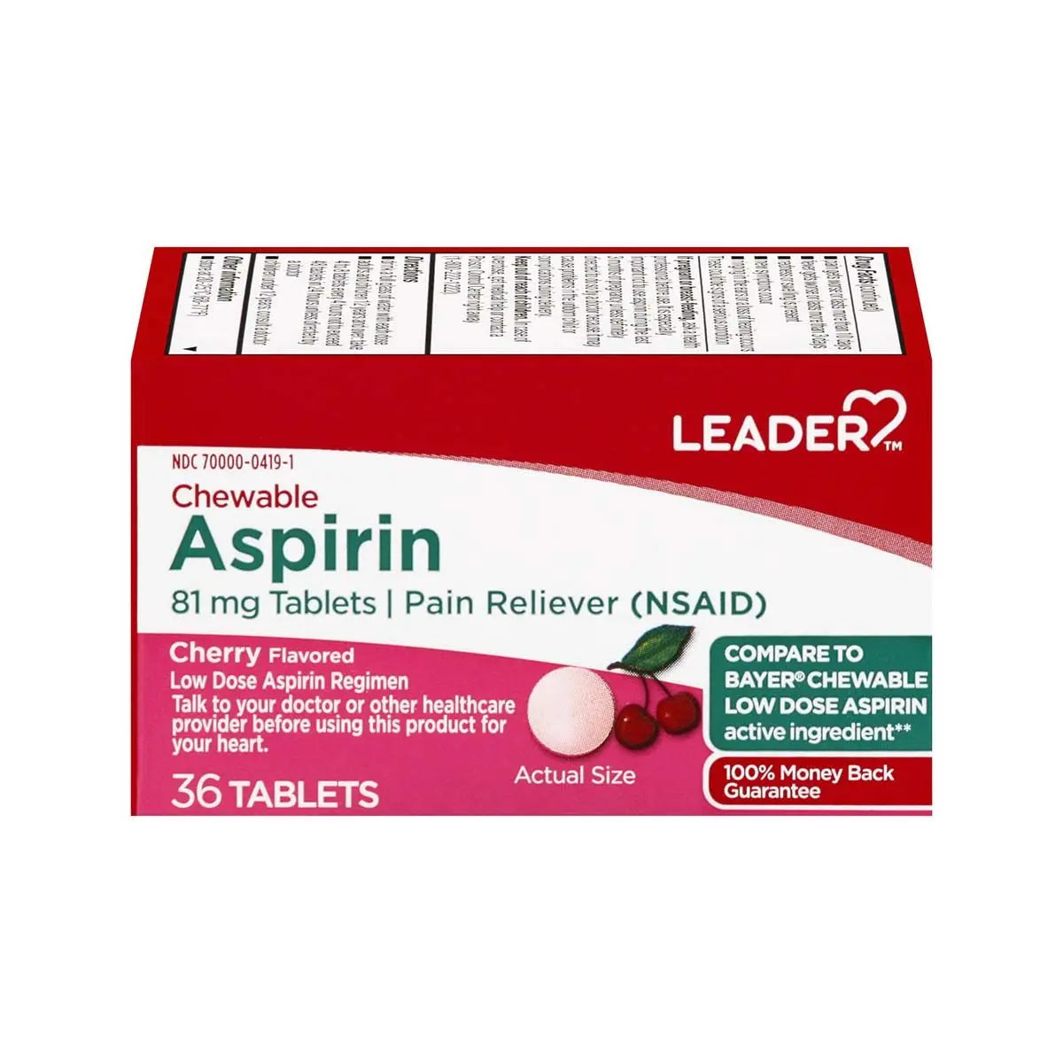 Tabletas de Aspirina Masticables Cherry 81mg - 36 Contenido