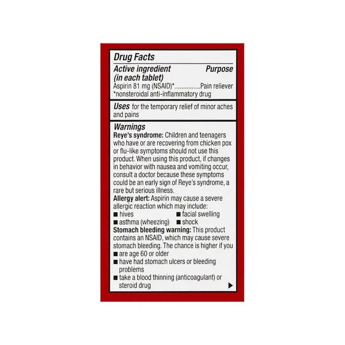 Tabletas de Aspirina Masticables Cherry 81mg - 36 Contenido