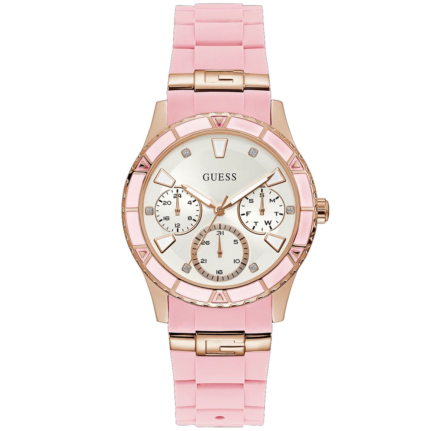 Guess Women's Pink Rose Gold Tone Multi-function Watch