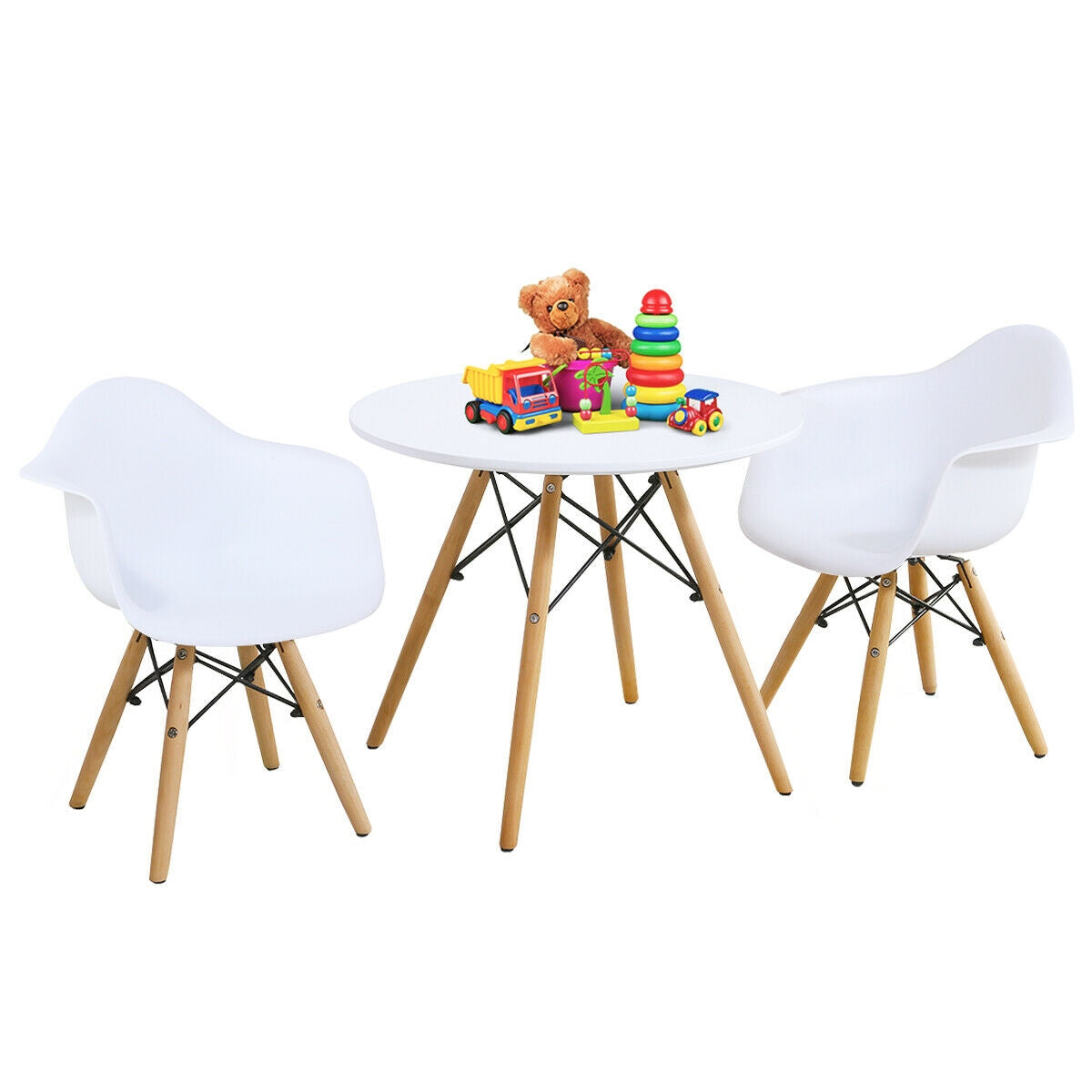 3-Piece Kid's Modern Round Table and Chair Set