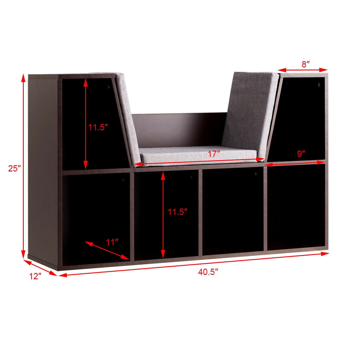6-Cubby Kid Storage Bookcase with Cushioned Reading Nook - Brown