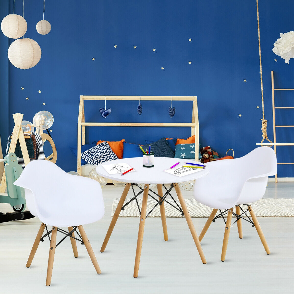 3-Piece Kid's Modern Round Table and Chair Set
