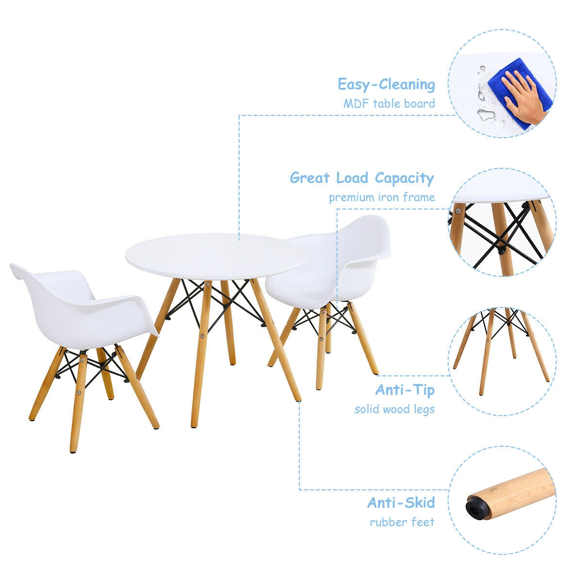 3-Piece Kid's Modern Round Table and Chair Set