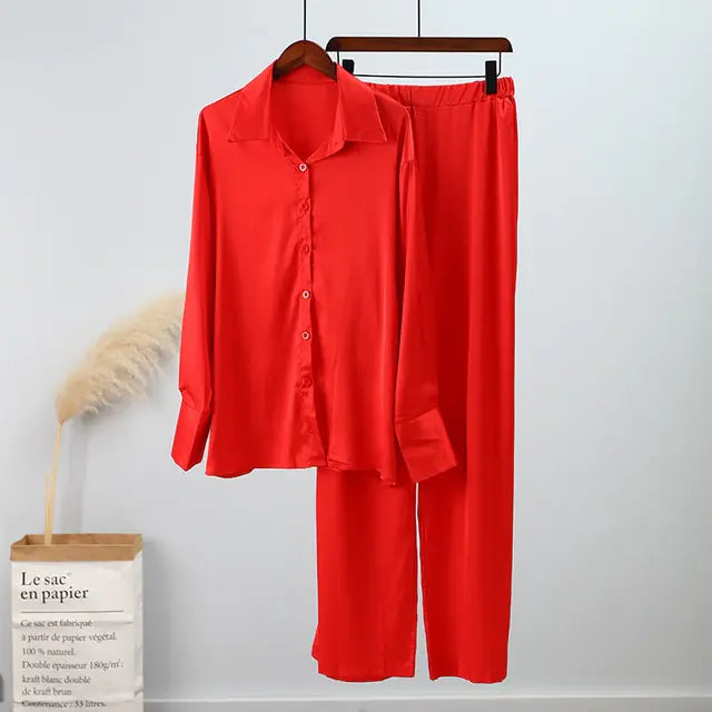 Conjunto de Pantalones de Rayas Sueltos Elegantes con Top de Manga Larga